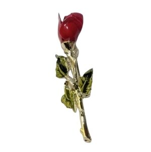 Vintage Red Rose Brooch Pin